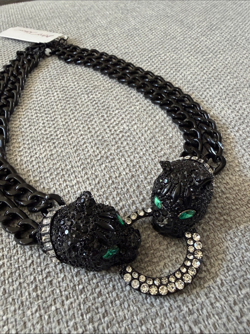 Betsey Johnson Black Crystal Statement Necklace Panther cats - Picture 10 of 11